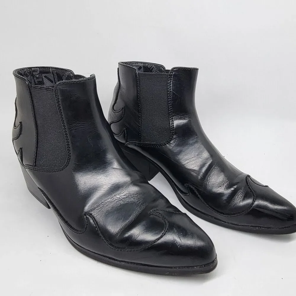 T.U.K.  Womens Black Leather Flame Chelsea Ankle Boots Size US 8